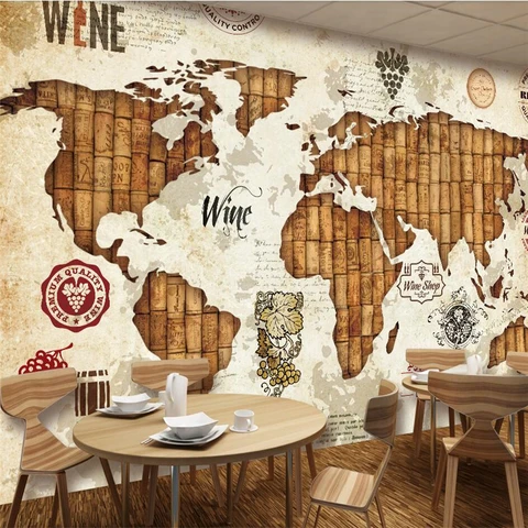 Wellyu papel де parede Ретро Карта мира красное вино пробковая пробка ресторанный бар Большое Настенное панно на заказ зеленые шелковые обои