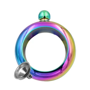 Rainbow Кувшин браслет фляжка портативный Круглый браслет с воронкой бутылка вина Виски Водка алкоголь посуда для напитков браслет ювелирный подарок 3,5 OZ - Цвет: Rainbow