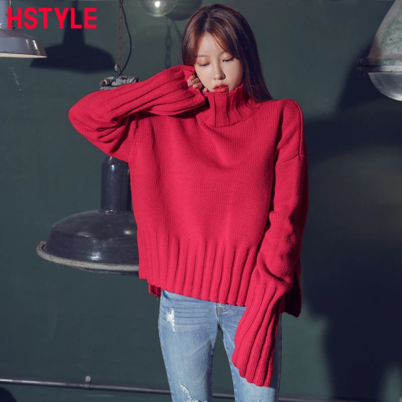 HSTYLE Winter Loose Turtleneck Red Sweater Women Long Sleeves 2018 Fashion Soft Oversize Knitted Pullover Female | Женская одежда