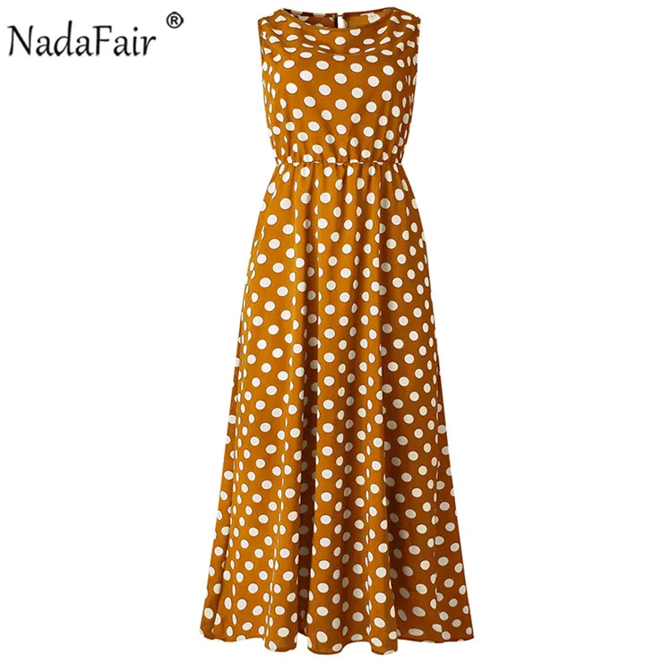 Nadafair, макси платье в горошек, для женщин, Boho, пляжные, вечерние, шифон, летнее платье, эластичная талия, в горошек, повседневное, элегантное, длинное платье, Vestidos