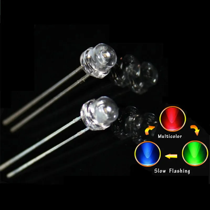 1000 шт. LED 5 мм соломенная шляпа RGB быстрая вспышка/медленный мигающий прозрачный