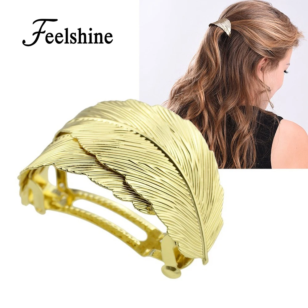 Feelshine минималистский Hairwear золото Цвет серебро свадебный головной убор листьев