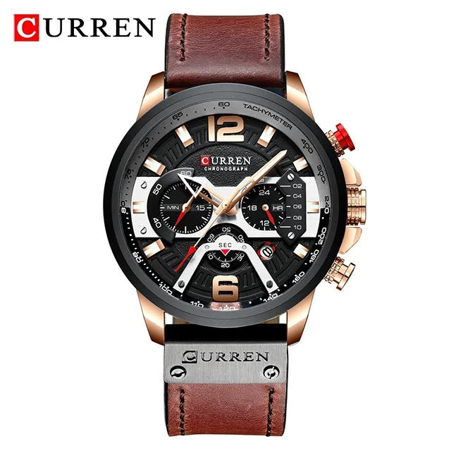Rose Gold Black Топ бренд класса люкс CURREN хронограф для мужчин s часы Водонепроницаемый Спорт Кварцевые часы для мужчин часы мужские наручные часы Известный Relogio Masculino - Цвет: Rose Gold Black