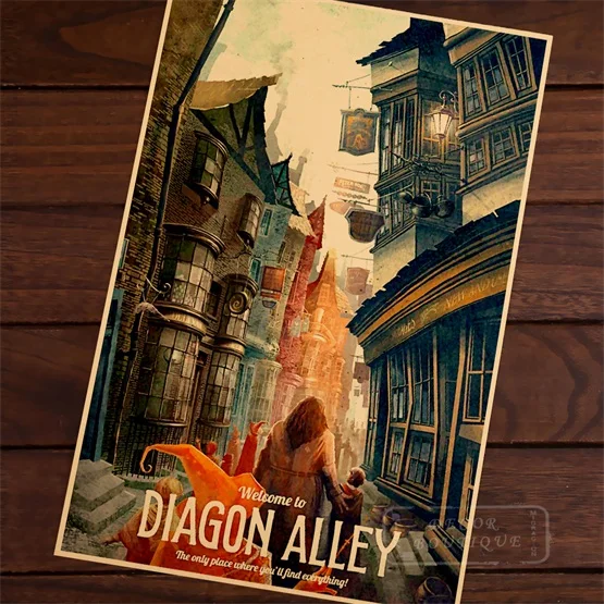 Hogwarts Magic Добро пожаловать в Diagon Valley Propaganda Винтаж крафт-холст живопись плакат DIY Настенная Наклейка домашний бар Декор подарок - Цвет: Розовый