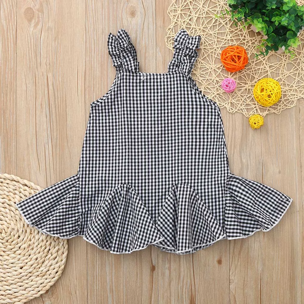 Fashsiualy Girls Summer Baby Dress Kids Clothes Toddler Sleeveless Plaid Print Pleated Dresses | Детская одежда и обувь