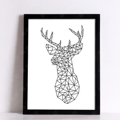 Настенная Картина на холсте с геометрическим узором черный кролик птицы