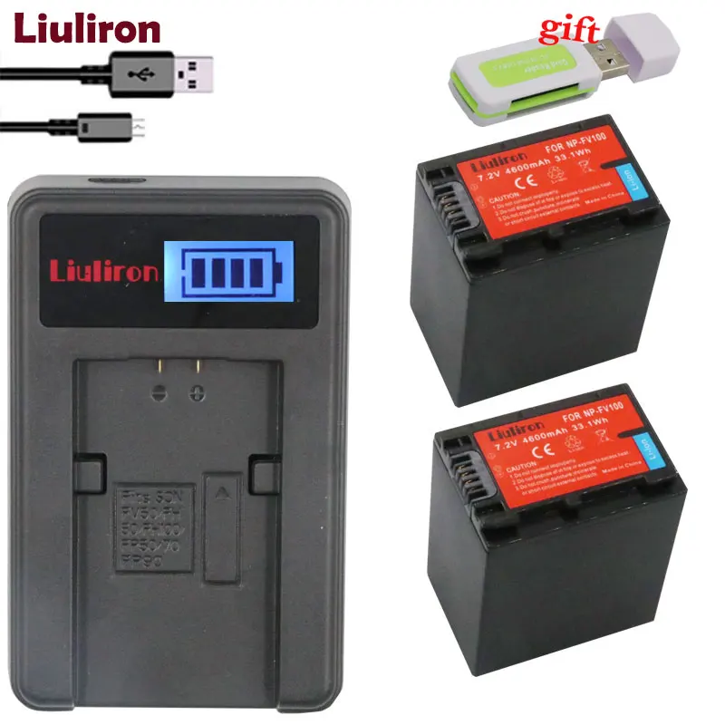 charger and 2battery NP FV100 NPFV100 FV100 Камера Батарея+ ЖК-дисплей USB Зарядное устройство для SONY NP-FV30 NP-FV50 NP-FV70 SX83E SX63E FDR-AX100E - Цвет: charger and 2battery