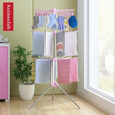 Розовый Simple Foldable Drying Rack Floor Folding Mobile Towel Rack Hanger Balcony Hanger Stand Indoor Sun Clothes Rack Furniture - Цвет: Розовый