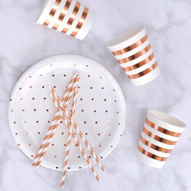Birthday Party Decoration Champagne Disposable Tableware Sets Confetti Wedding Supplies Rose Gold Dinnerware Baby Shower Decor | Дом и сад