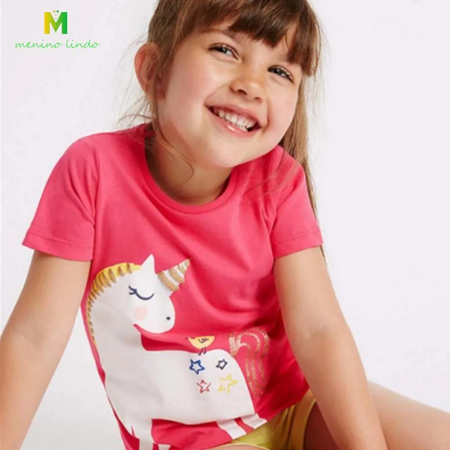 Girls summer clothes 1-7T girls O-neck Tees children pure cotton T-shirt kids cartoon horse shirt infant high quality outwear | Мать и