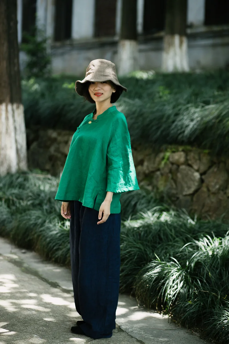 Женские блузки в китайском стиле новинка весенне-летние льняные рубашки с