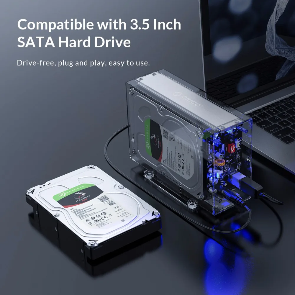 ORICO 3," 2 отсека HDD корпус с RAID 0 1 PM SPAN прозрачный USB3.0 для SATA футляр для внешнего жесткого диска коробка Поддержка 24 ТБ UASP