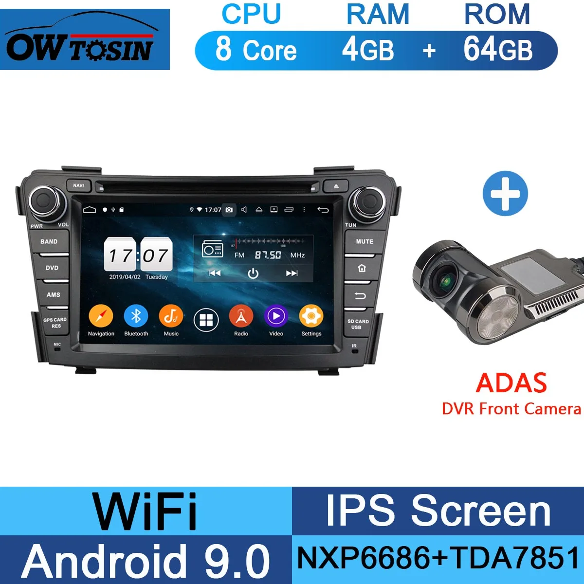 64G Adas Camera 7"IPS 1024*600 Octa Core 4GB RAM+64GB ROM Android 9.0 Car DVD Player For Hyundai I40 2011 2012 2013 DSP Radio - Цвет: 64G Adas Camera