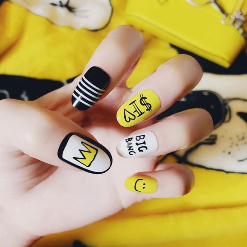 24 шт./упак. милые разноцветные накладные ногти для французского дизайна ногтей