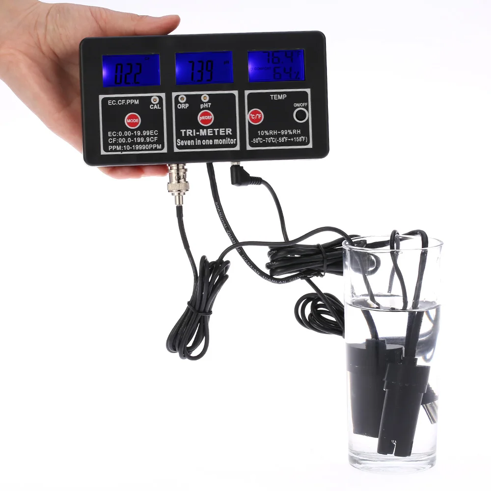 

Multi-parameter ph Meter Digital Professional 7 in 1 Water Testing Meter Monitor ORP / pH / RH / EC / CF / TDS(PPM) / TEMPTester