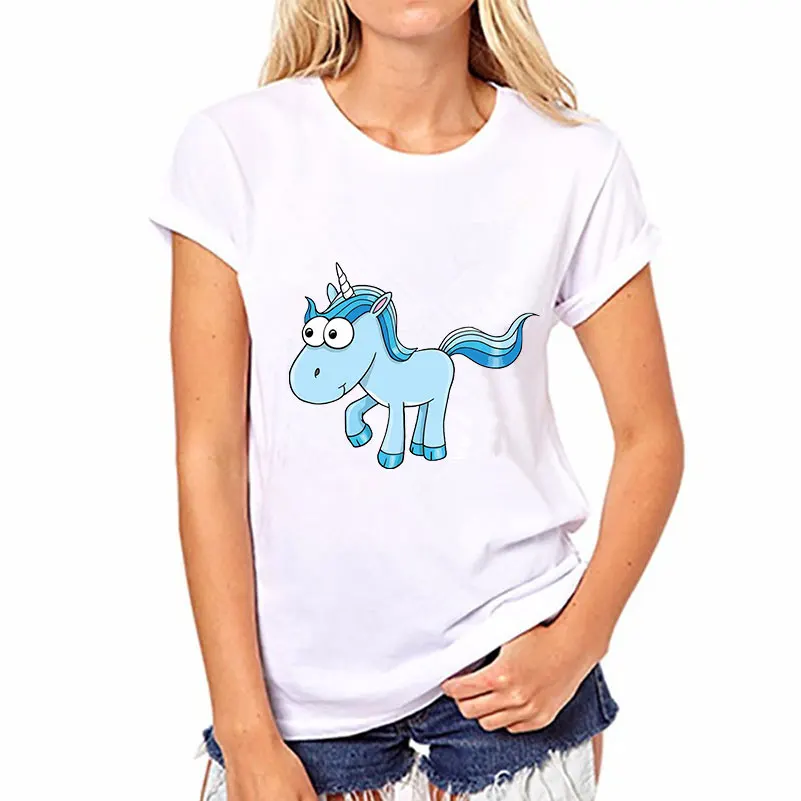 

2017 Spring Women T-Shirt Stripe Print Unicorn Loose Ladies Streetwear Casual Top Camiseta Casual Short Sleeve O-Neck Tees Tops