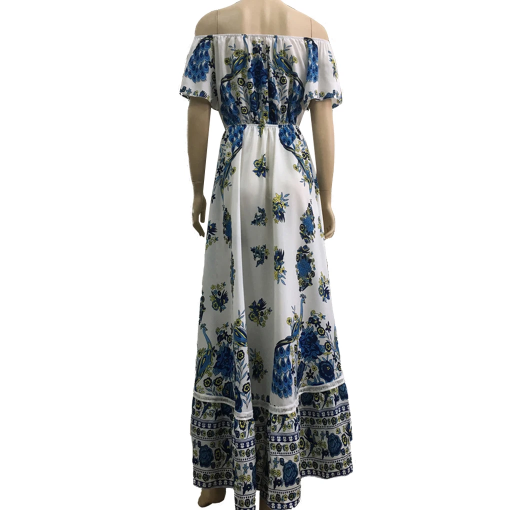 

Tassels Long Off Shoulder Print Cut Out Asymmetrical Short Sleeves Evening Party Bare Midriff Boho Dresses