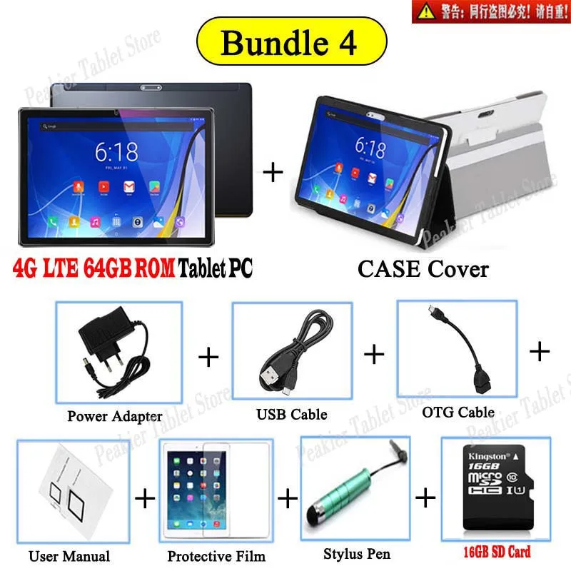 4G 64GB TAB Add Case DHL,, супер 2.5D закаленное стекло, 10 дюймов, 4G LTE, Android 9,0, четыре ядра, 6 ГБ ОЗУ, 128 Гб ПЗУ, Wifi, ips планшеты, 10 10,1+ подарок - Комплект: 4G 64GB TAB Add Case
