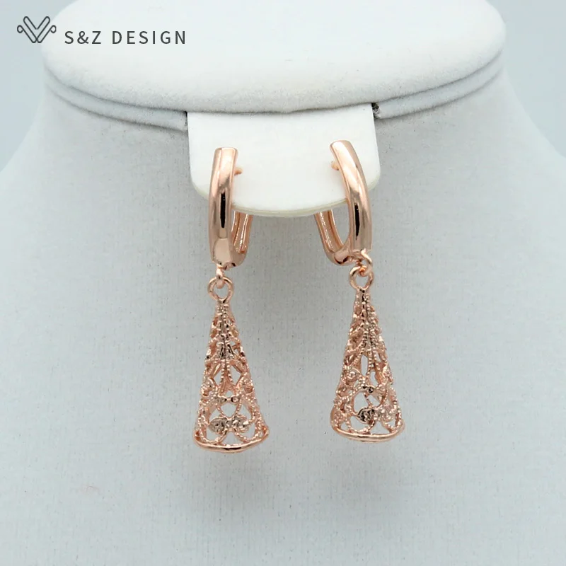 Серьги подвески S & Z с декоративным узором из розового золота 585 пробы в богемном