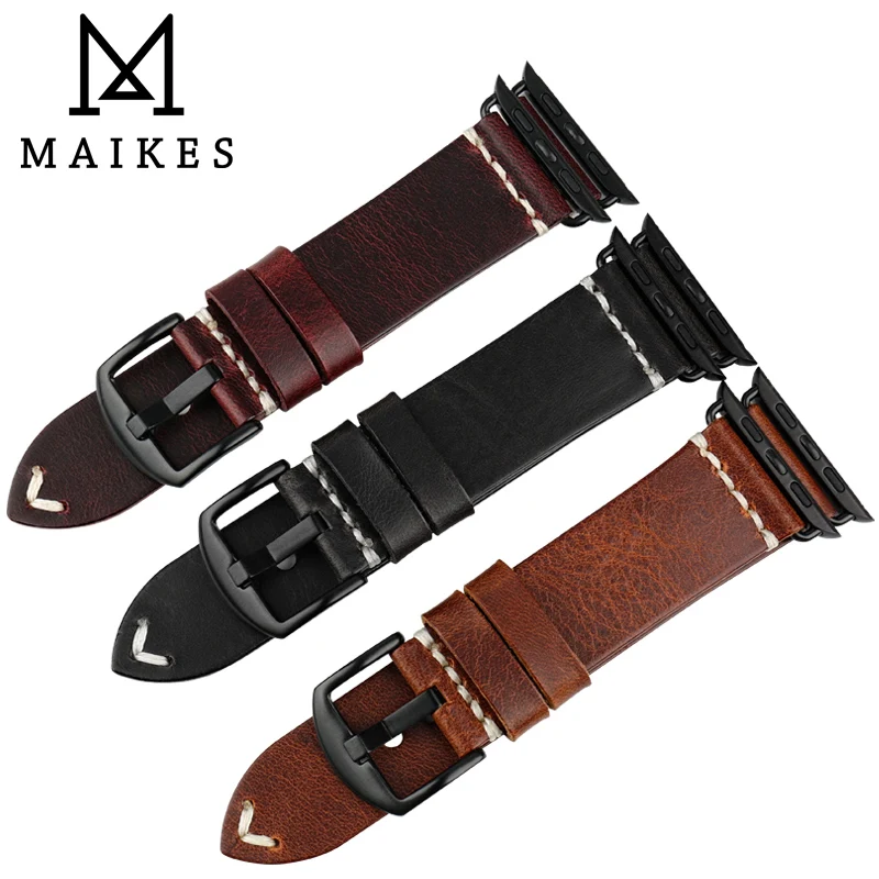 Ремешок для часов MAIKES из натуральной кожи модный красный браслет Apple Watch 44 мм 40 42 38