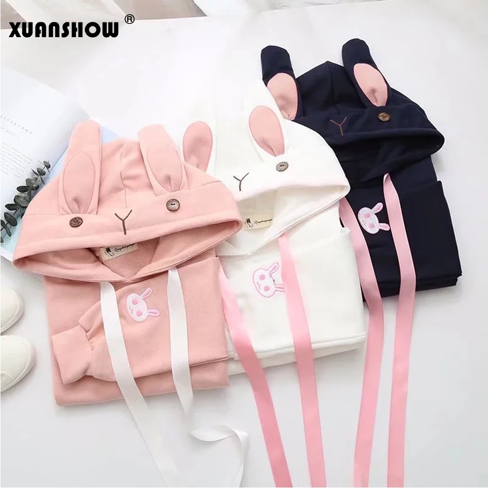 XUANSHOW 2018 новый осенний Женский Топ с длинным рукавом милый кролик толстовка