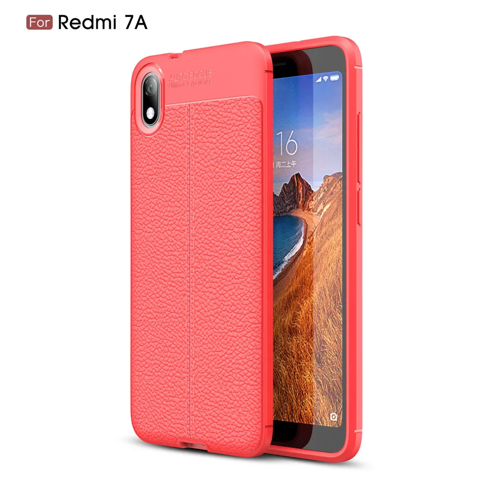 Чехол с текстурой личи для Xiaomi Redmi 7A, чехол для Xiaomi Redmi 7A Redmi7A, задняя крышка для телефона, чехол - Цвет: Red