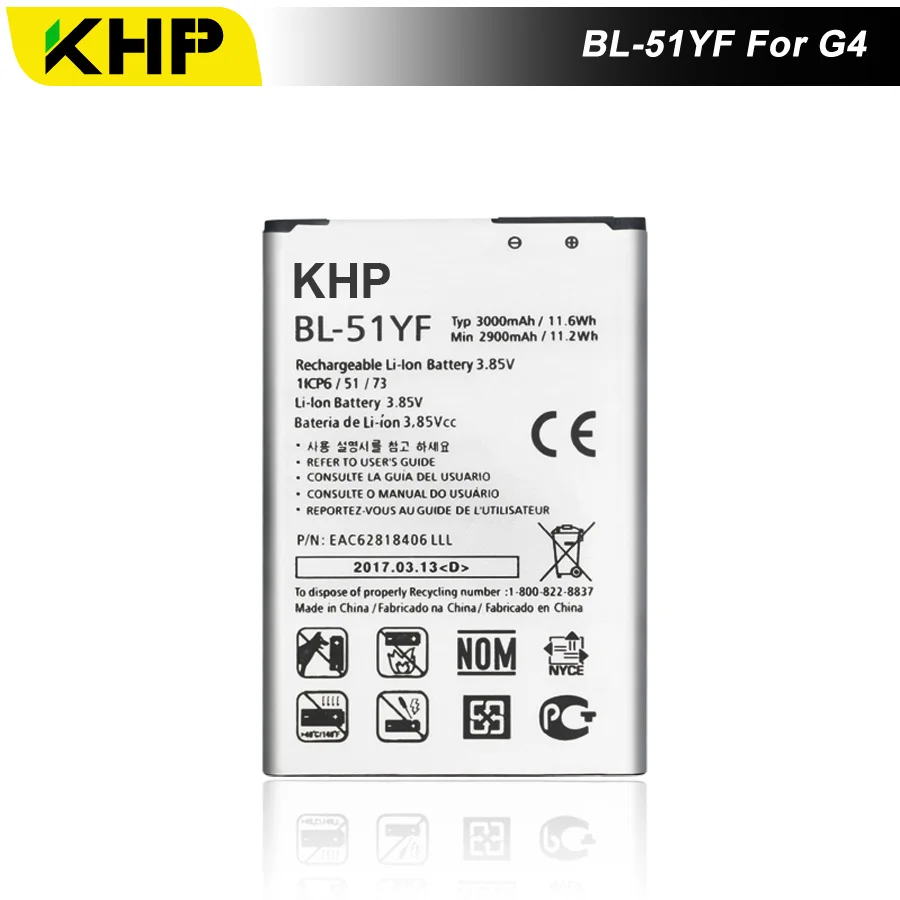2019 KHP новый 100% BL 51YF аккумулятор для телефона LG G4 H815 H818 H810 VS999 F500 настоящий 3000 мАч