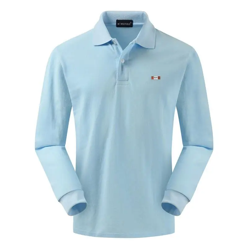 Light blue Высокое качество, осень, мужские рубашки поло с длинным рукавом, хлопок, XS-4XL, повседневные, одноцветные, мужские рубашки поло, модные мужские топы s - Цвет: Light blue