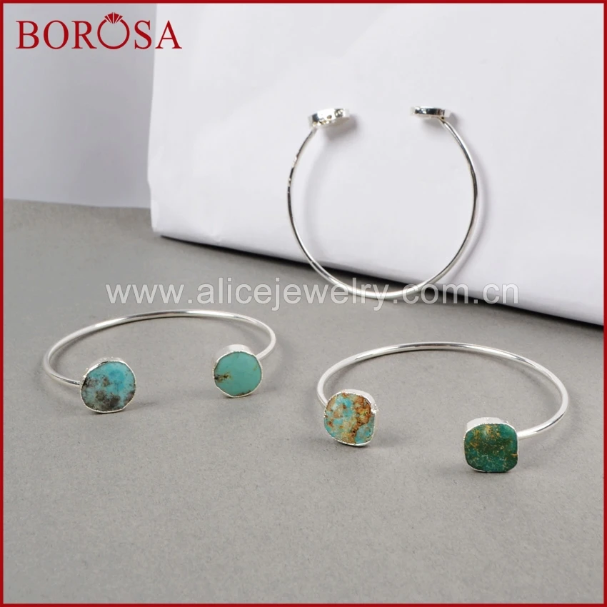 BOROSA серебряный цвет двойной ободок натуральный синий камни Друза Браслеты