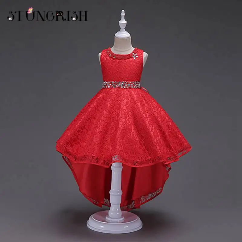 Baby girl clothes sleeveless solid color luxury trailing dress summer fashion princess ball party wedding flower girls | Детская одежда