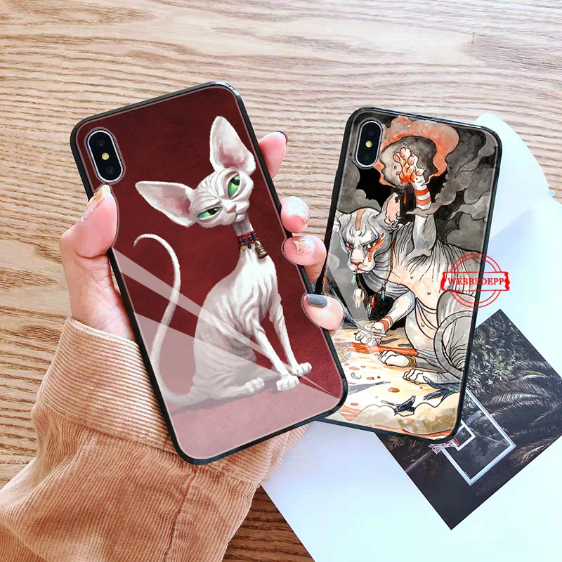 

Tattoo Sphinx Cat Glass Phone Case for Apple iPhone 11 Pro X XS Max 6 6S 7 8 Plus 5 5S SE