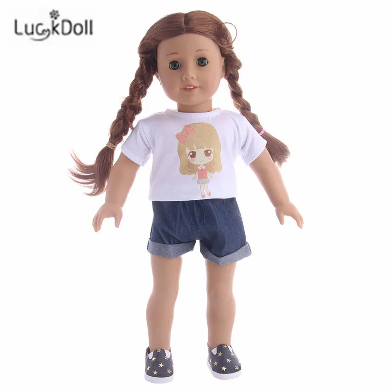 Повседневные короткие рукава и шорты LUCKDOLL 18 дюймов американская кукла 43 см