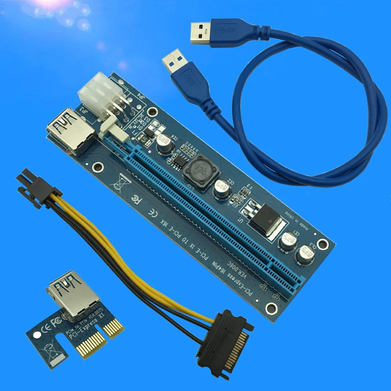 006C PC PCIe PCI E Express Riser Card 1x к 16x USB 3 0 Дата кабель SATA 6Pin IDE Molex источник питания для BTC Miner