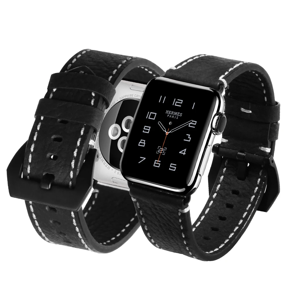 CHIMAERA Apple Watch ремешок ручной работы черный армейский зеленый винтажный из