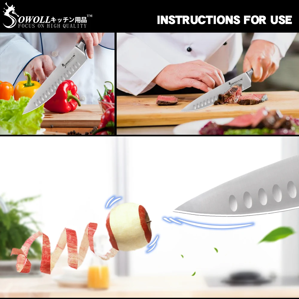 Sowoll Stainless Steel Chef Knife 8'' Good Toughness Sharp Blade Non-slip Handle Kitchen Gadgets Cooking Tools Accessory | Дом и сад