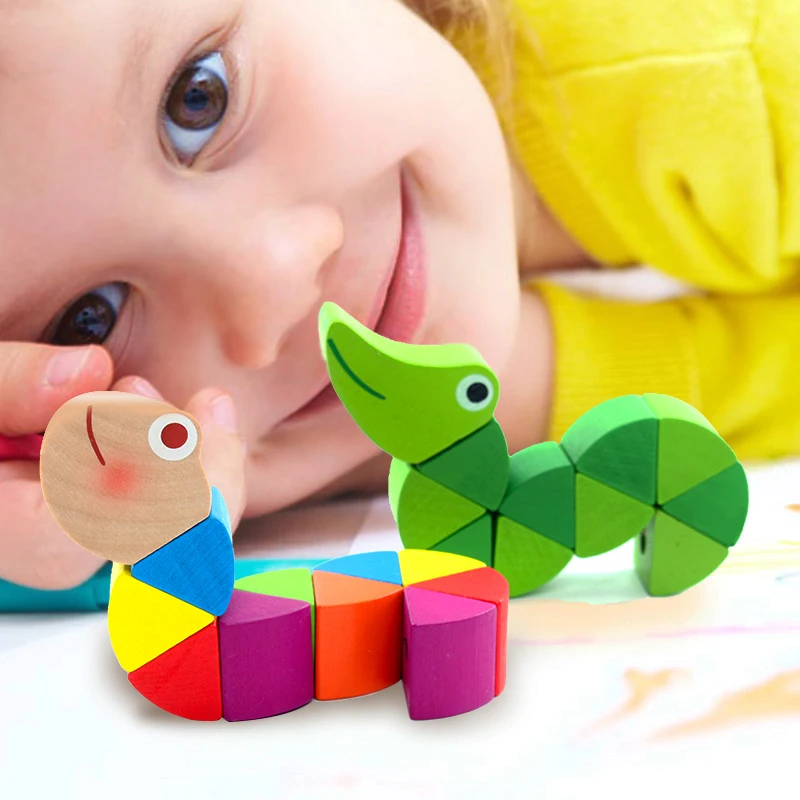 Colorful Wooden Worm Puzzles Kids Learning Educational Didactic Baby Development Toys Fingers Game for Children Montessori Gift
