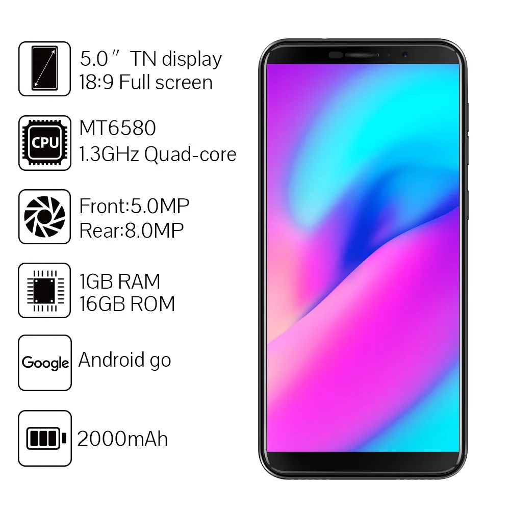 Cubot J3 Смартфон Google Android Go Face ID 5 &quot18:9 полный Экран MT6580 Quad Core 1 Гб + 16 Телефон Dual SIM