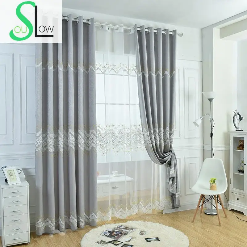 Slow Soul серые вышитые пасторальные Цветочные тюлевые занавески Cortinas для гостиной Cortina шторы для кухни и спальни детей