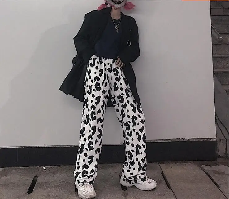 Винтажные свободные женские брюки Harajuku с эластичным поясом повседневные широкие