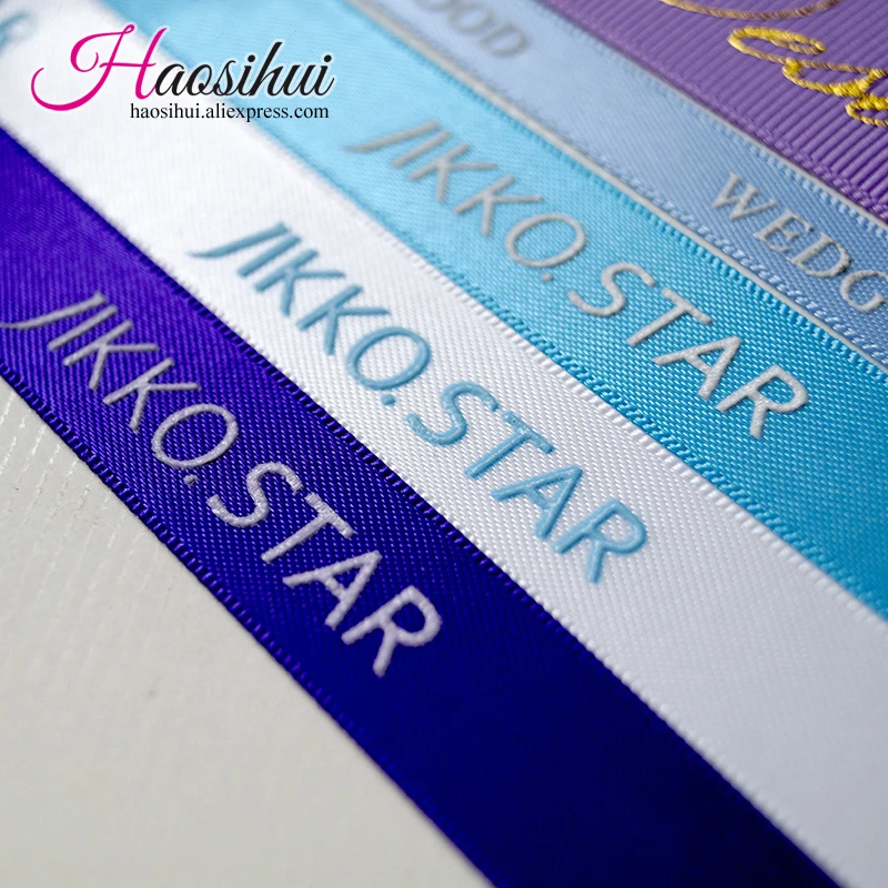 

HAOSIHUI Free Shipping 1/2''(13mm) Custom ribbon logo printed pack decoration brand logo polyester gift ribbons 100yards lot