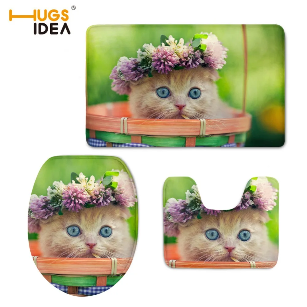 HUGSIDEA Милые 3D Животные Кошки 3 шт. искусственная Обложка ванная комната крышка