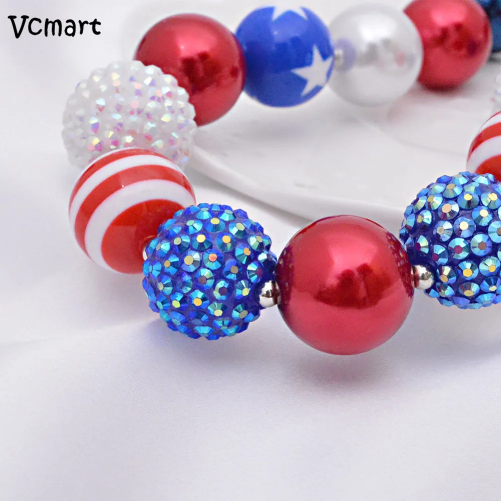 Vcmart July 4th 1 Набор массивное ожерелье красный/синий из бисера жевательной резинки