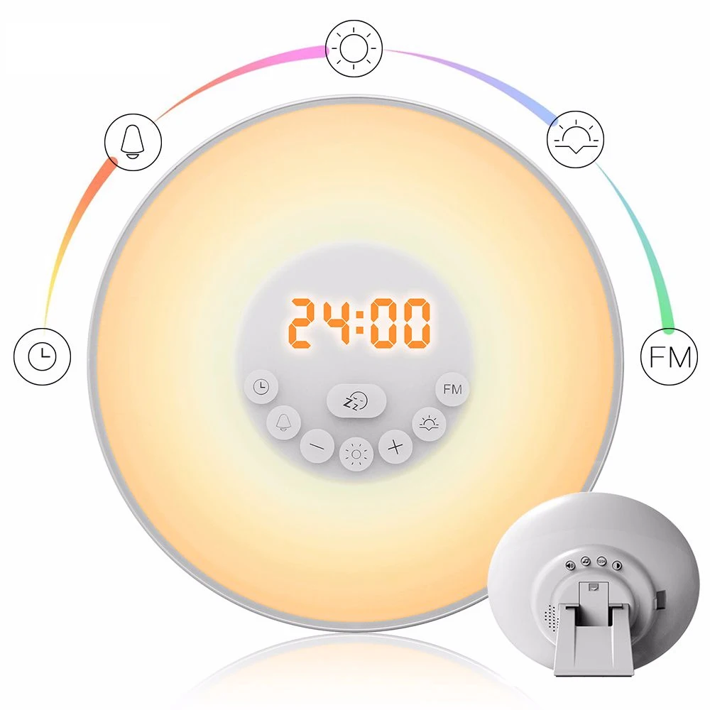 LED Alarm Clock Wake Up Night Light Sunrise Sunset imitate Table Bedside Lamp With FM Radio Nature Sounds Touch Control Function