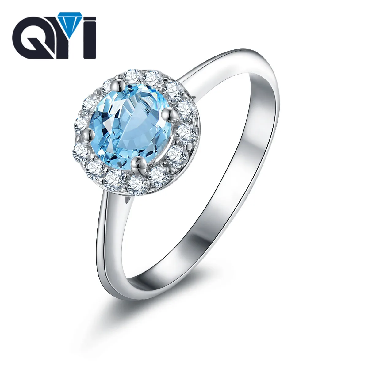 

QYI Colored stones Natural Sky Blue Topaz Fashion Solid 925 Sterling Silver Gemstone Engagement Rings Fine Jewelry For Women