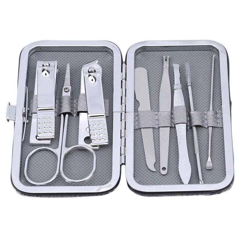 8PCS/Set Stainless Steel Kit Nail Pedicure Manicure Set Art Care Scissor Tweezer Ear Pick Clipper Acne Needle Tool Utility
