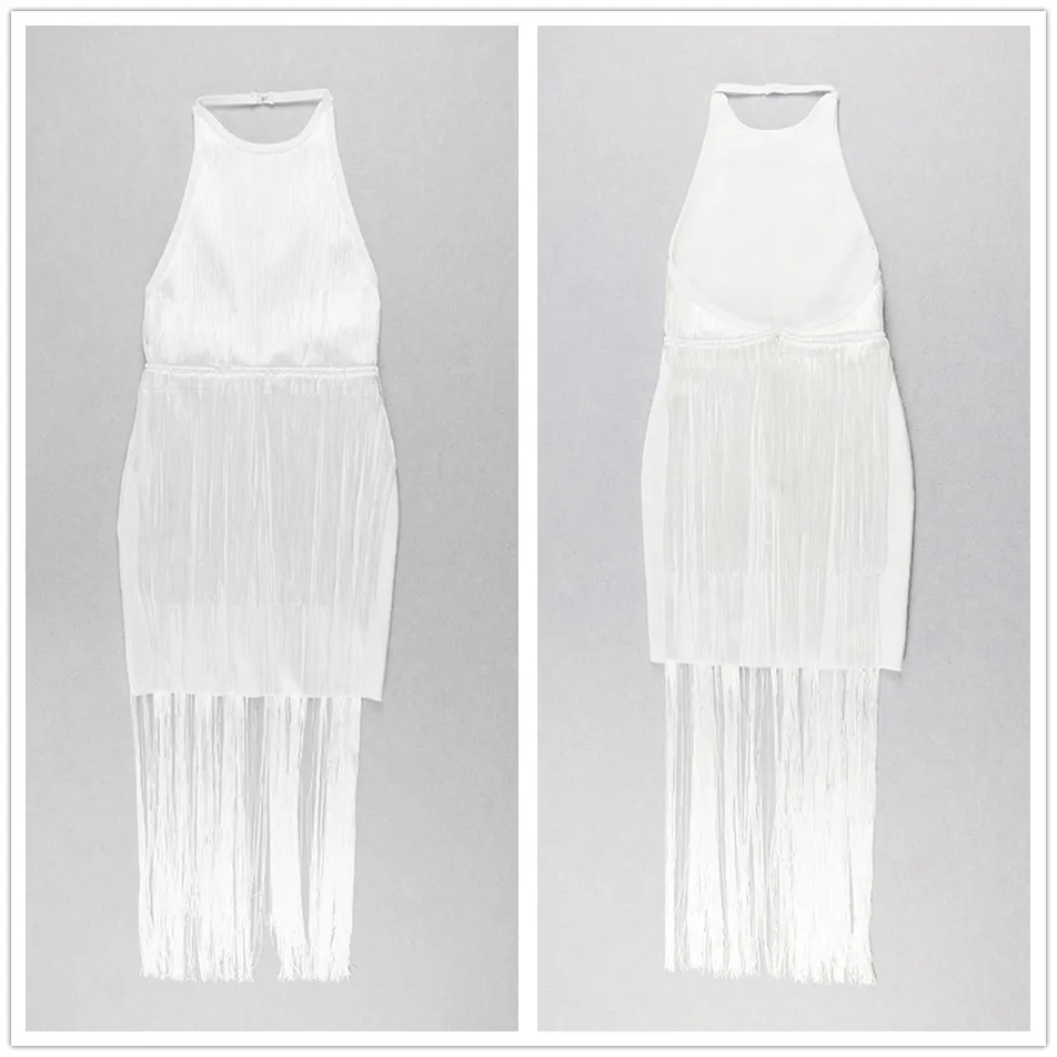 Новинка, летнее женское Бандажное платье, Vestidos, без рукавов, Холтер, с кисточками, облегающее платье, для девушек, для вечеринки, платье телесного цвета, длинное платье