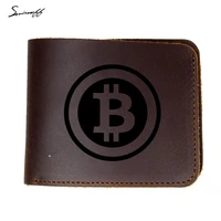 new engrave engraved digital currency bitcoin logo wallet 4 card holders purse genuine crazy horse leather men wallet