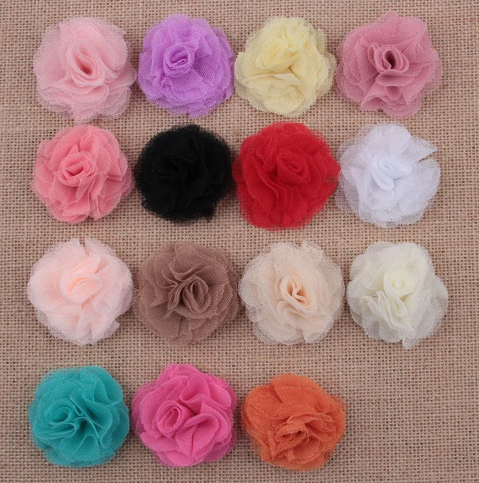 

Yundfly 10PCS 2.4" Newborn Mini Shabby Chiffon Flower DIY Hair Accessoreis Fashion Tulle Mesh Flowers For Baby Headband