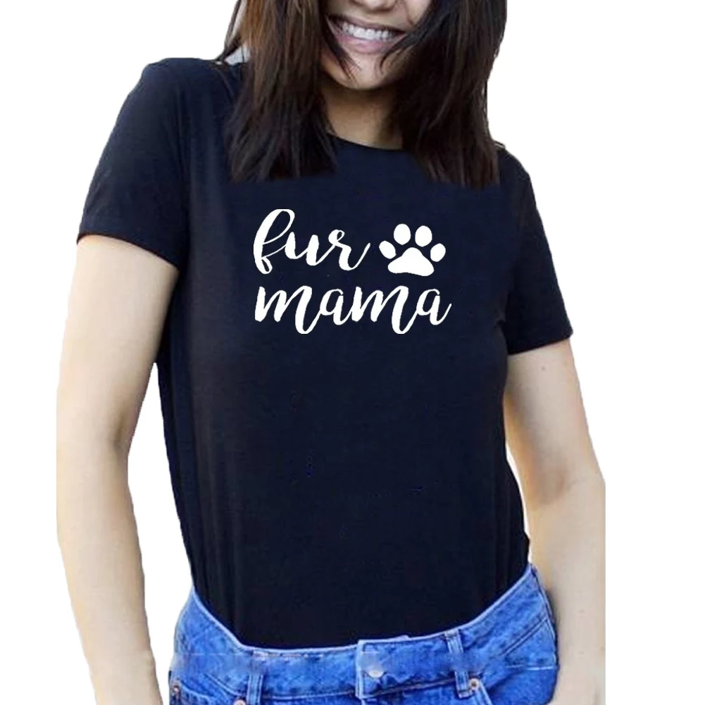 Меховая Милая забавная футболка для мамы женская черная белая хлопковая с