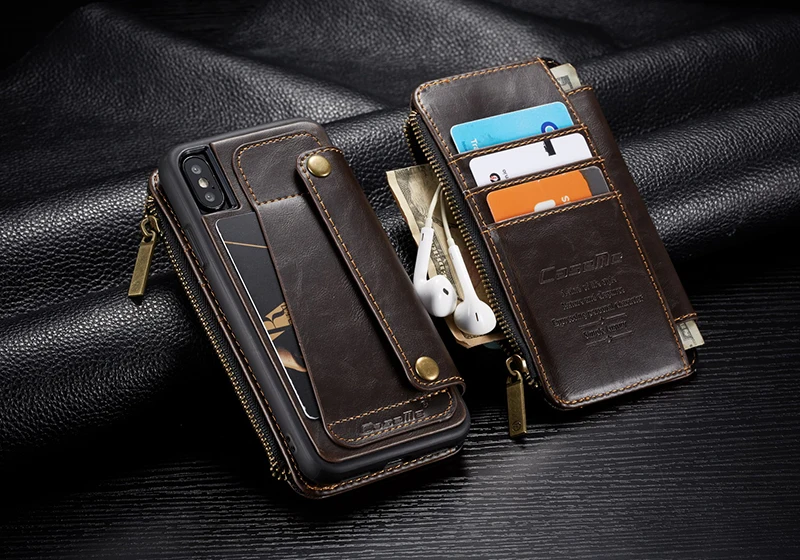 Чехол Me для IPhone X, 6, 7, 8 Plus, Ретро стиль, натуральная кожа, металлическая молния, 2 в 1, флип-кошелек, держатель для карт, чехол для IPhone XS Max XR